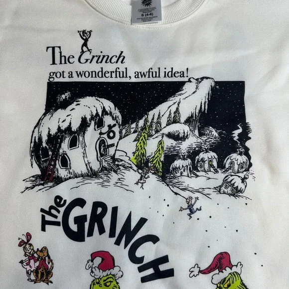 Dr Seuss The Grinch Christmas Sweatshirt Cream Graphic Pullover Mens Small 4-6 - Picture 4 of 8
